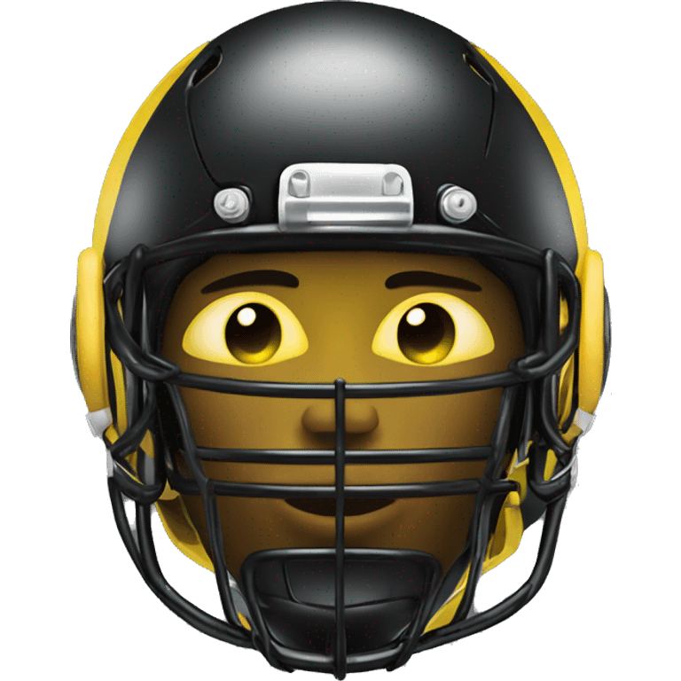 Black and yellow cyborg head with football helmet, face mask and circuits emoji