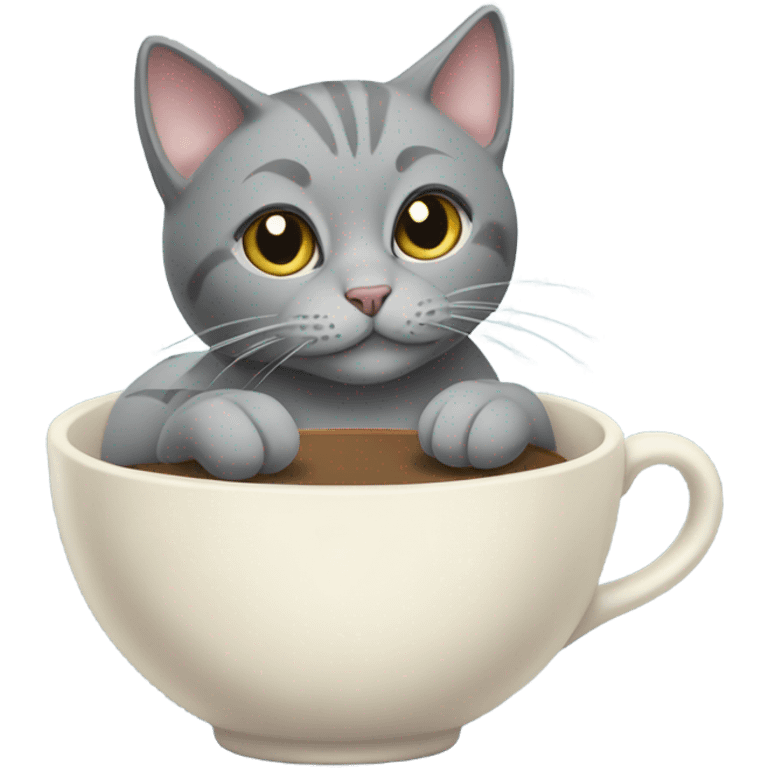 Gray cat drink tea emoji