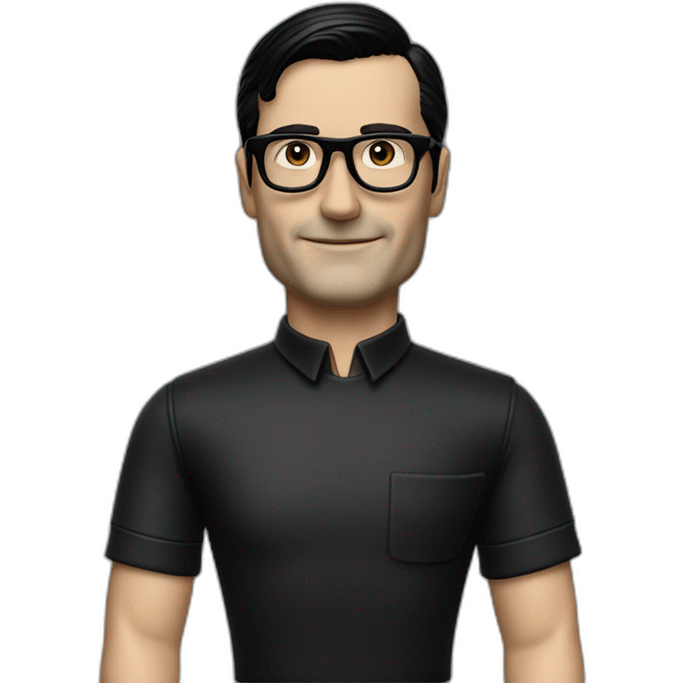 small photo realistic right arm waving Ralf Hutter from Kraftwerk, short straight black hair, Dark Brown eyes, black glasses, thin, black shirt, left side view emoji