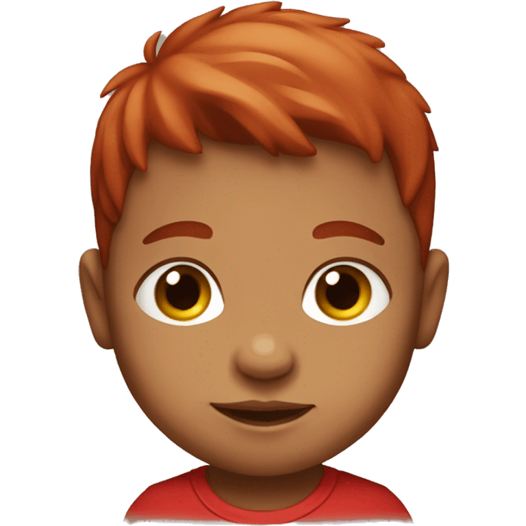 baby boy, red t-shirt, red hair, brown eyes emoji