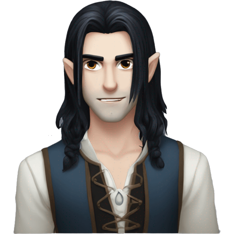 Medium long hair pale vampire male young black hair Witcher face  emoji