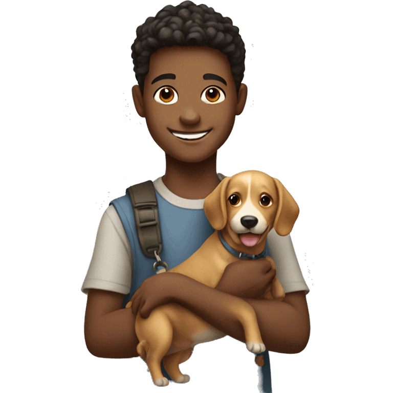 smiling boy holding a dog emoji