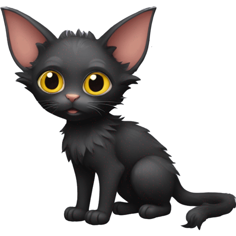 Black Lykoi cat with bat wings full body emoji