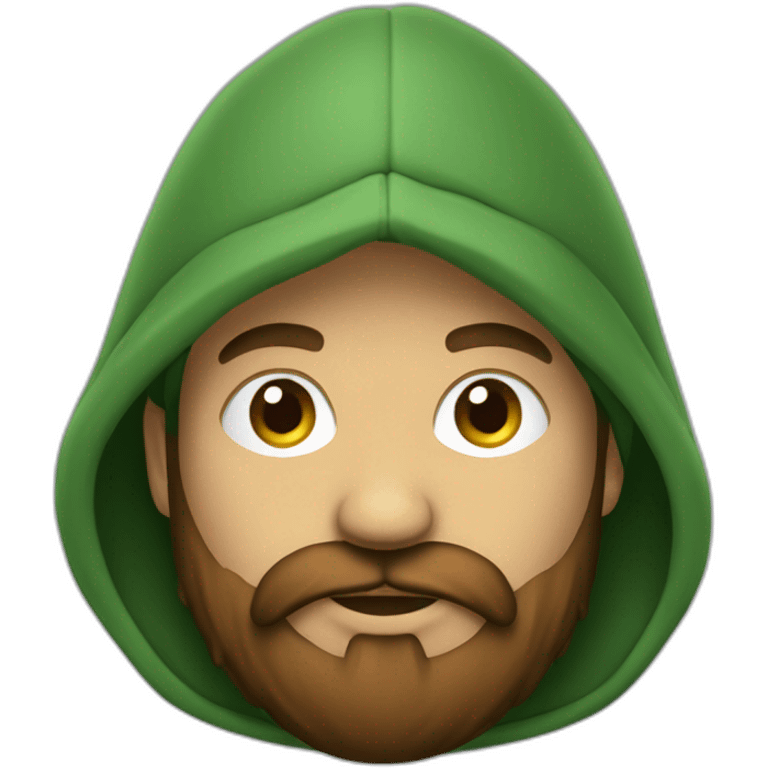 Homme brun beau avec barbe porte hoodie vert emoji