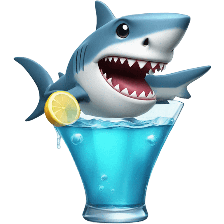 Cartoon shark with a drink in hand emoji