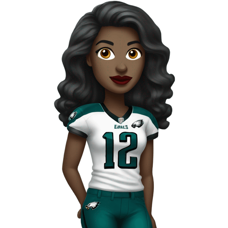  White female dark hair red lips wearing Philadelphia Eagles jersey emoji