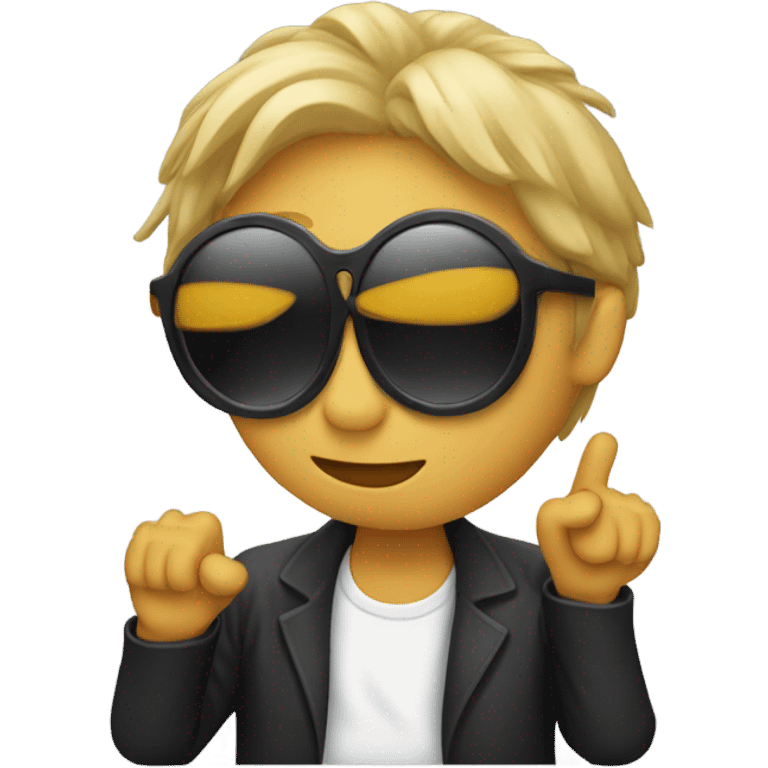 a person wearing sunglasses dabbing emoji