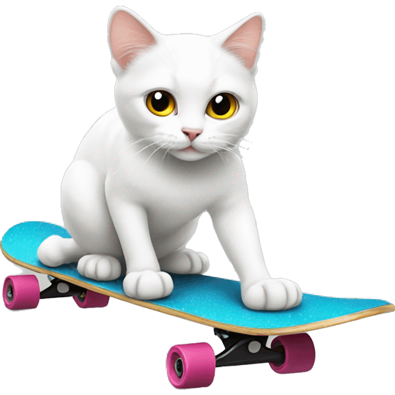 White cat on a skateboard emoji