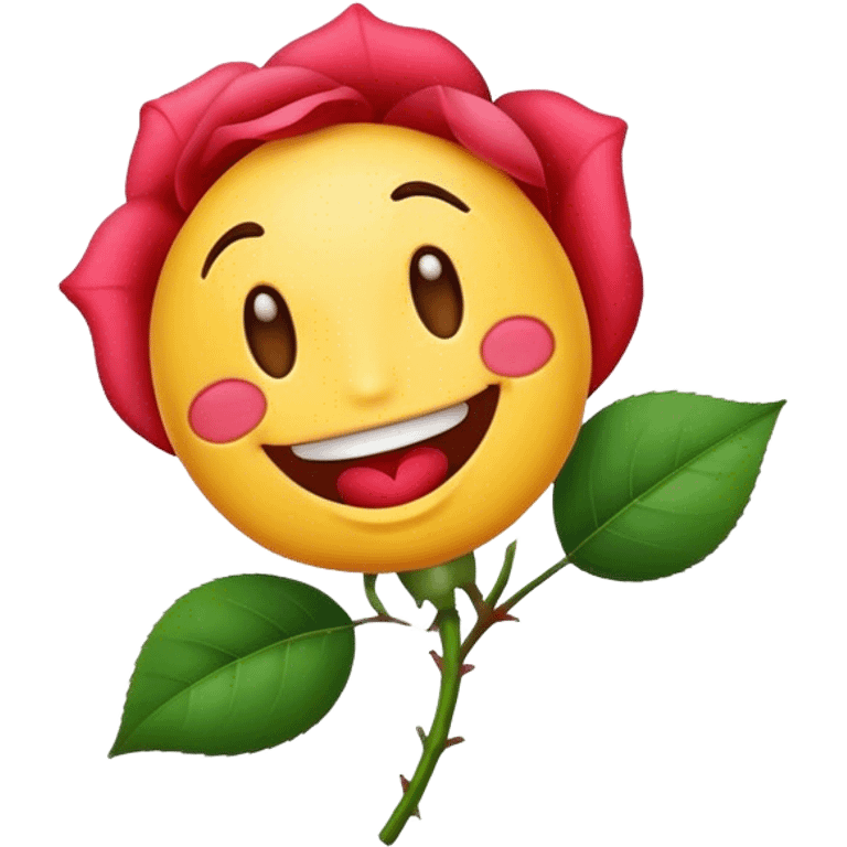 A smile emoji has a rose in his mouth emoji