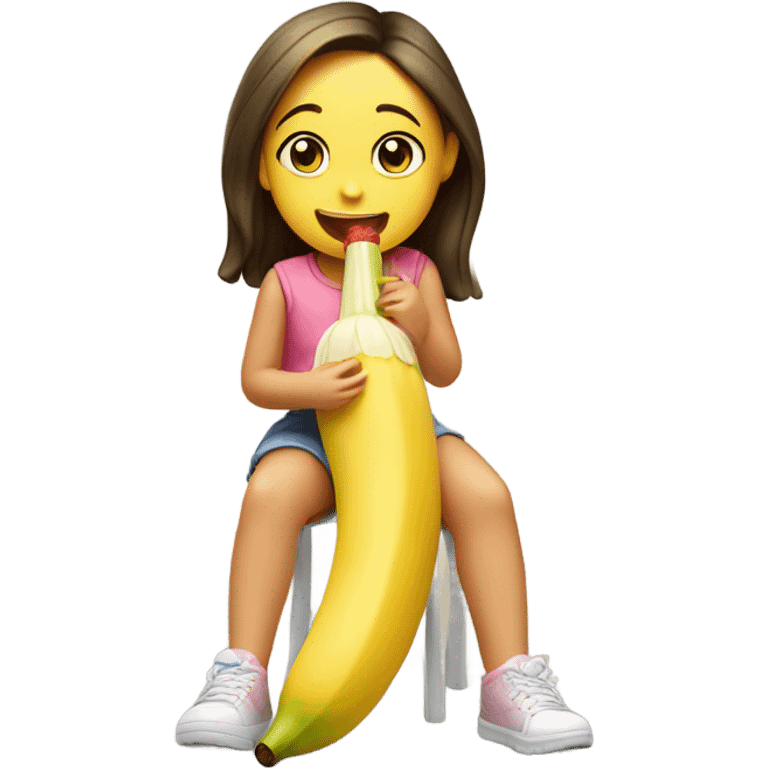 Little girl sitting on a banana eating a popsicle emoji