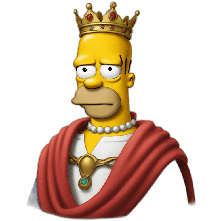 Half body portrait of homer simpson wearing a red cloth and a crown and sitting in a huge thorn emoji