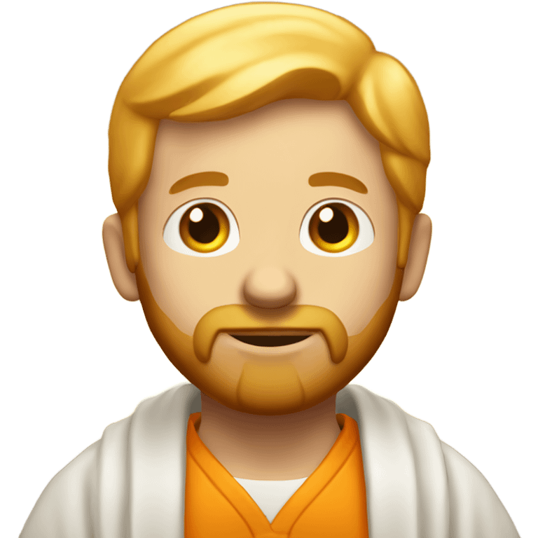 man with orange beard, short blond hair as he praying, with a holy shine behind him emoji