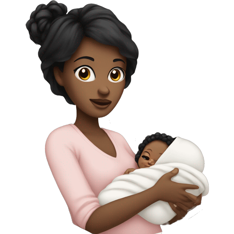 mom holding newborn baby girl with blue eyes white skin black hair and white skin newborn girl emoji