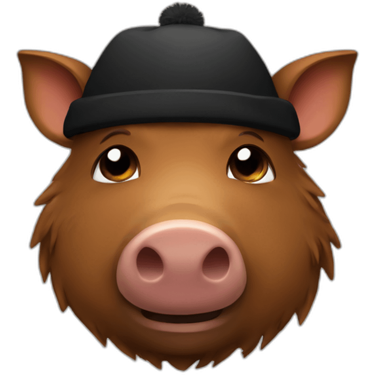 fullface brown boar tired of life with a black winter hat emoji