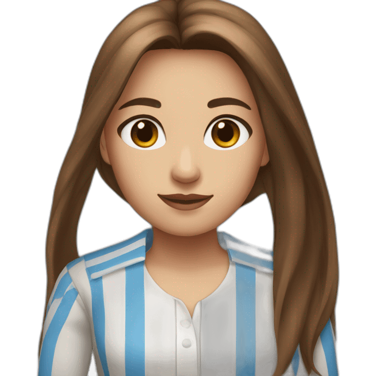 Girl with brown eyes and brown long and straight hair and white shirt with blue stripes emoji