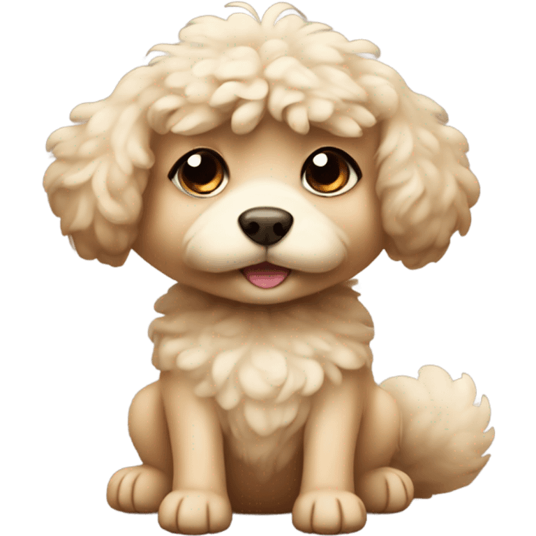 Small curly fluffy dog in beige color with small baby face with squirrel emoji