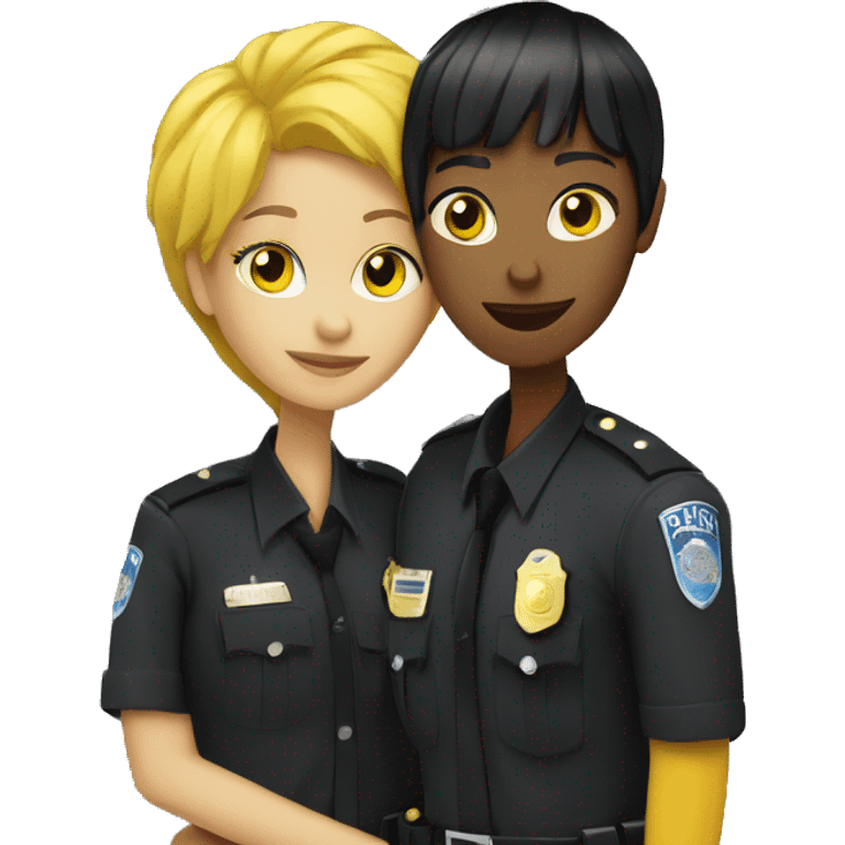 Black hair yellow skin Woman with fringe hugging a black hair yellow skin police office emoji