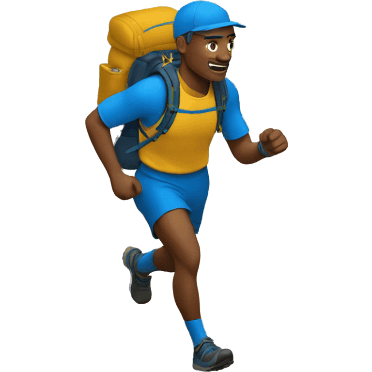 trail runner with backpack in the mountains blue gold emoji