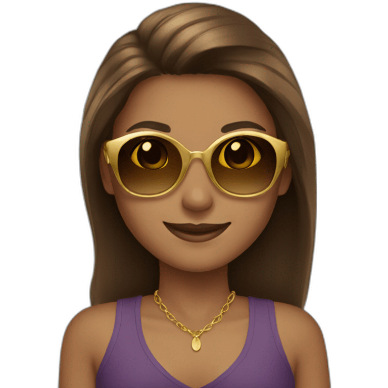 Brown hair girl with gold sunglasses smiling emoji