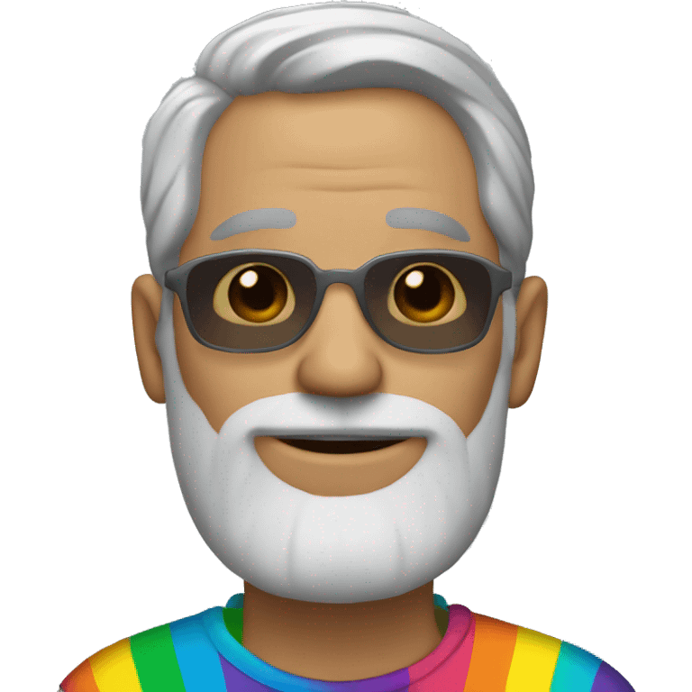 British Man with grey hair and grey beard and with shades and earring with rainbow tshirt  emoji