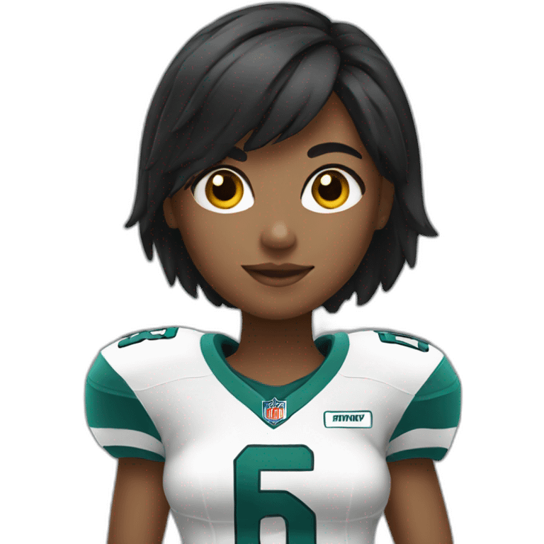 Girl with blond black hair wearing football uniforms emoji