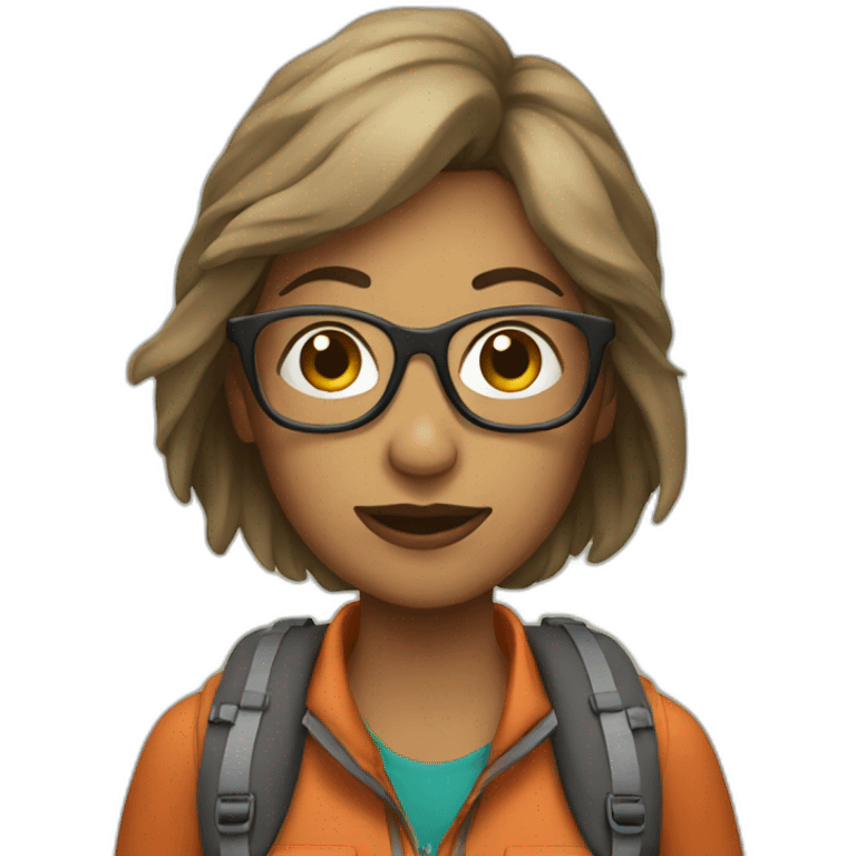 female hiker with glasses emoji