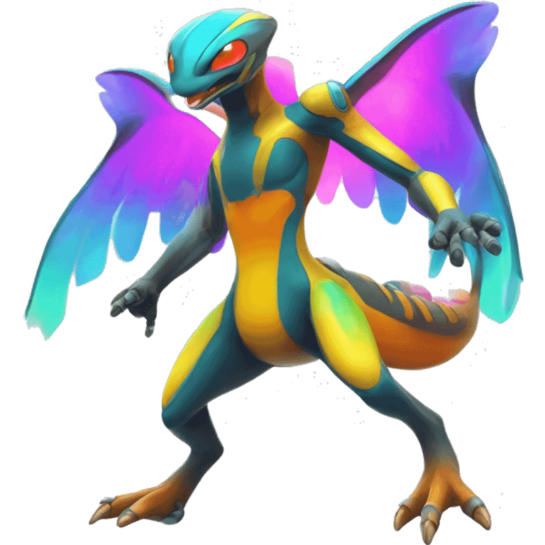 Colorful Neon Colors Vibrant Colors Flying Futuristic Fakémon-Pokémon-Creature Full Body emoji