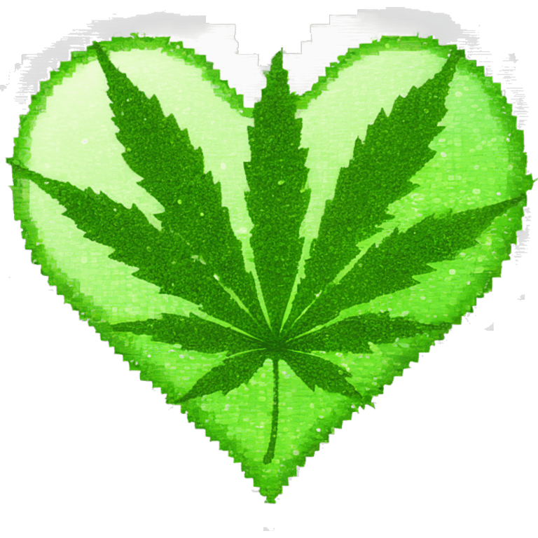 Sparkling 420 leaf hemp leaf inside a pixel heart emoji