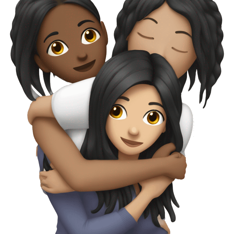 Lesbian with long black hair and white skin hugging her girlfriend from behind emoji