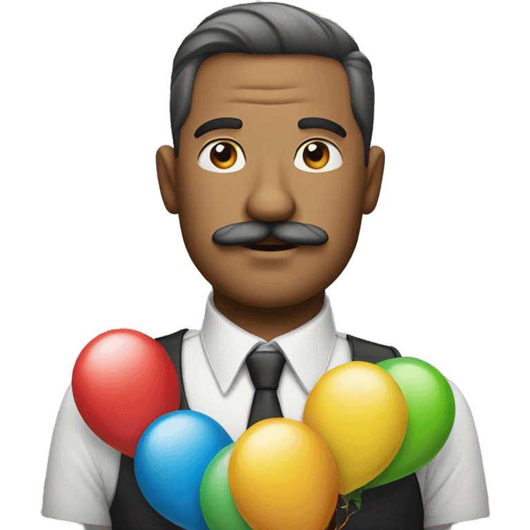 a man with mustach holding two ballons emoji