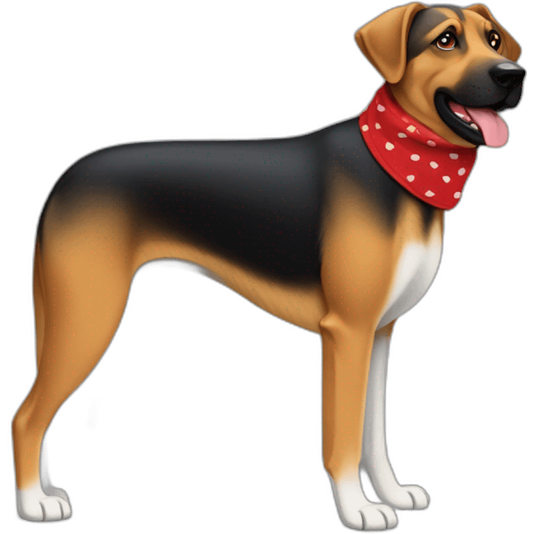 75% Coonhound 25% German Shepherd mix dog wearing small plain red bandana side view full body left facing emoji