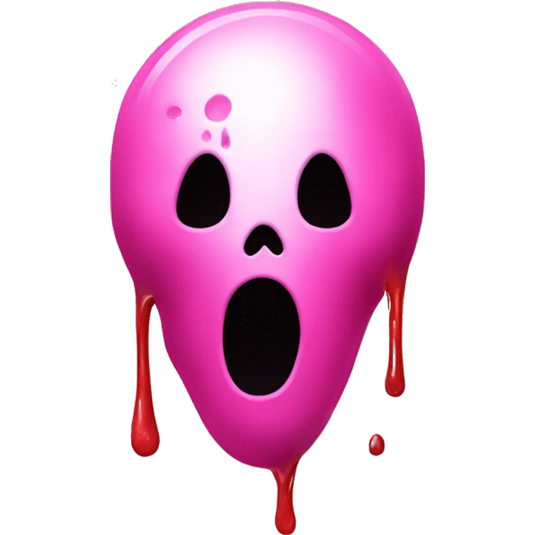 bubblegum pink colored ghost face scream movie mask with blood spatters on it emoji