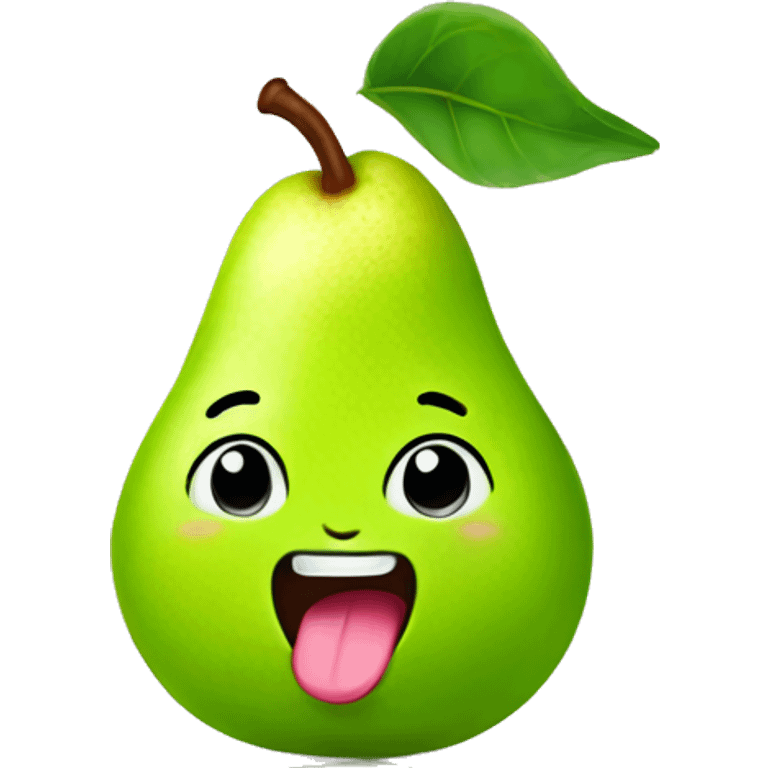 Shiny Green Cute pear with tongue emoji