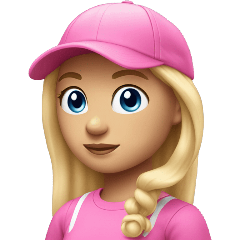 Blonde girl blue eyes wearing pink ball cap pony tairl emoji