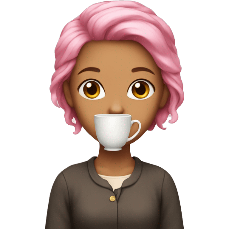  Girl that has pink hair and has a cup of tea  emoji