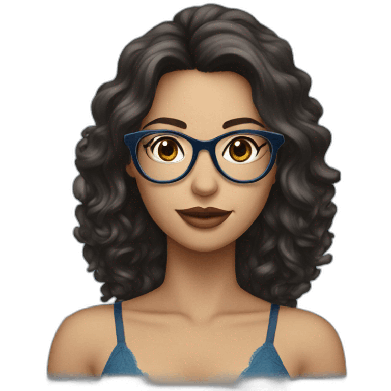 lingerie blue brunnete woman with glasses emoji