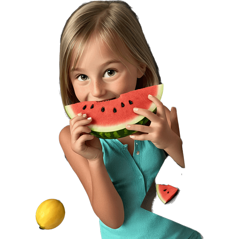 girl enjoying watermelon slice emoji