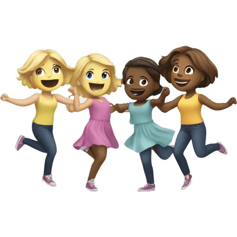 Two blonde girls and a brown haired girl dancing in a circle  emoji