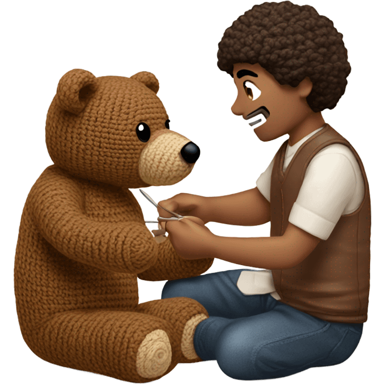 Man Crochetting a bear  emoji