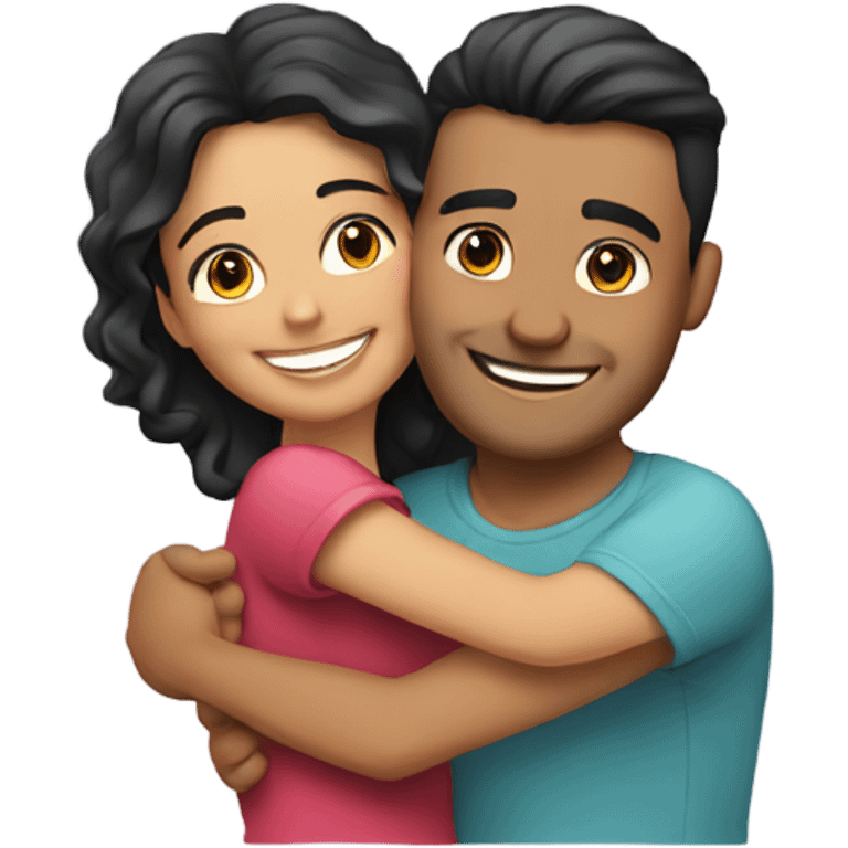 Hispanic couple hugging with big smiles emoji