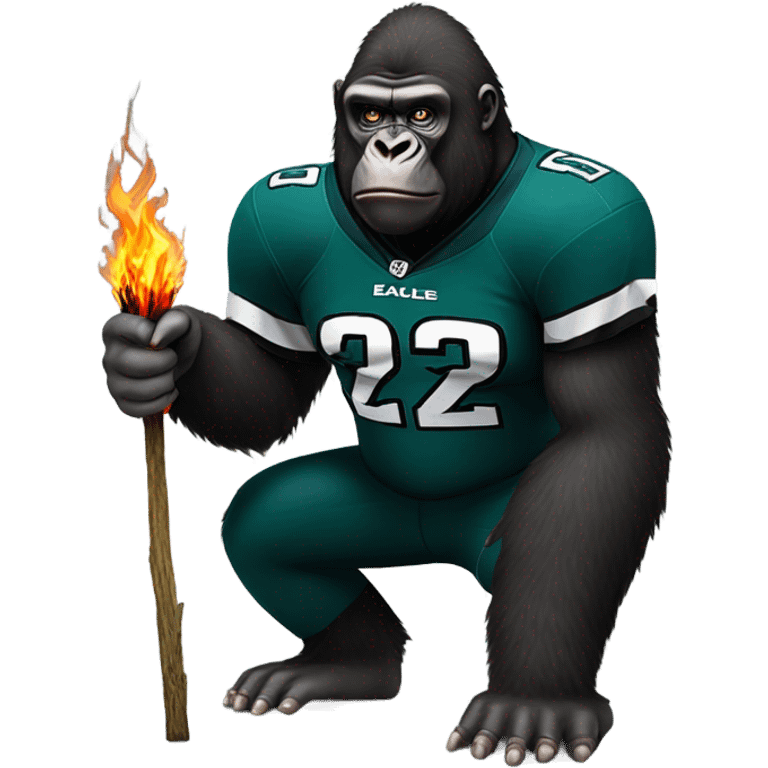 Gorilla wearing an eagles jersey lighting a fire emoji