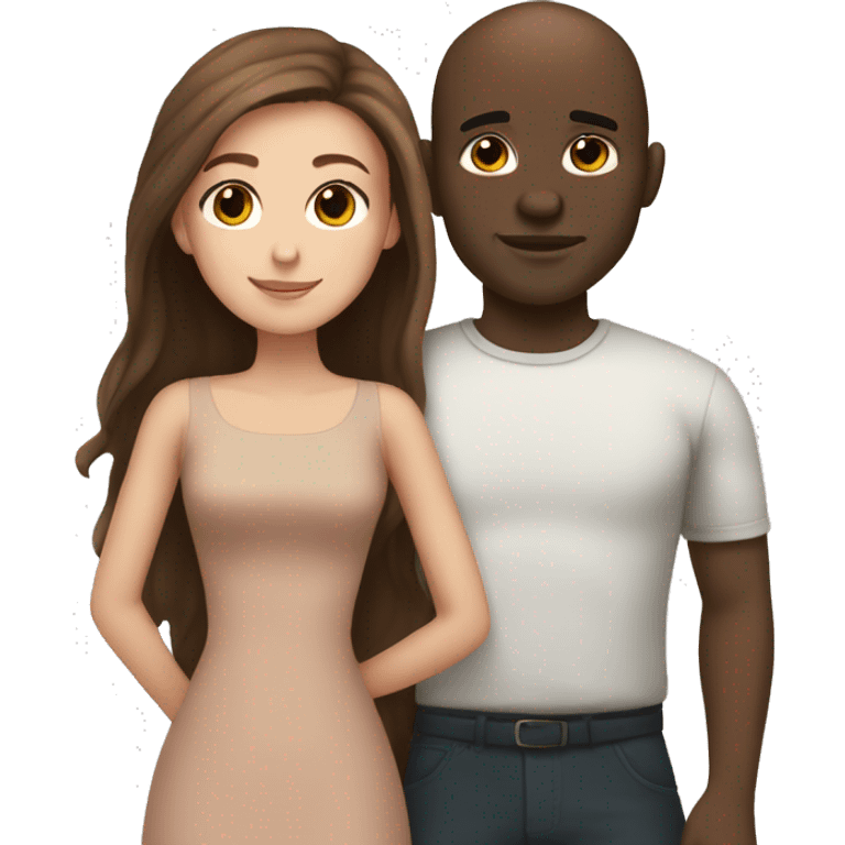 Beautiful Girl with long brown hair and boy with brown hair cuddling, Bald black man  emoji