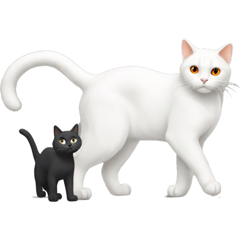 Giant White cat stepping on little orange black and grey cat emoji