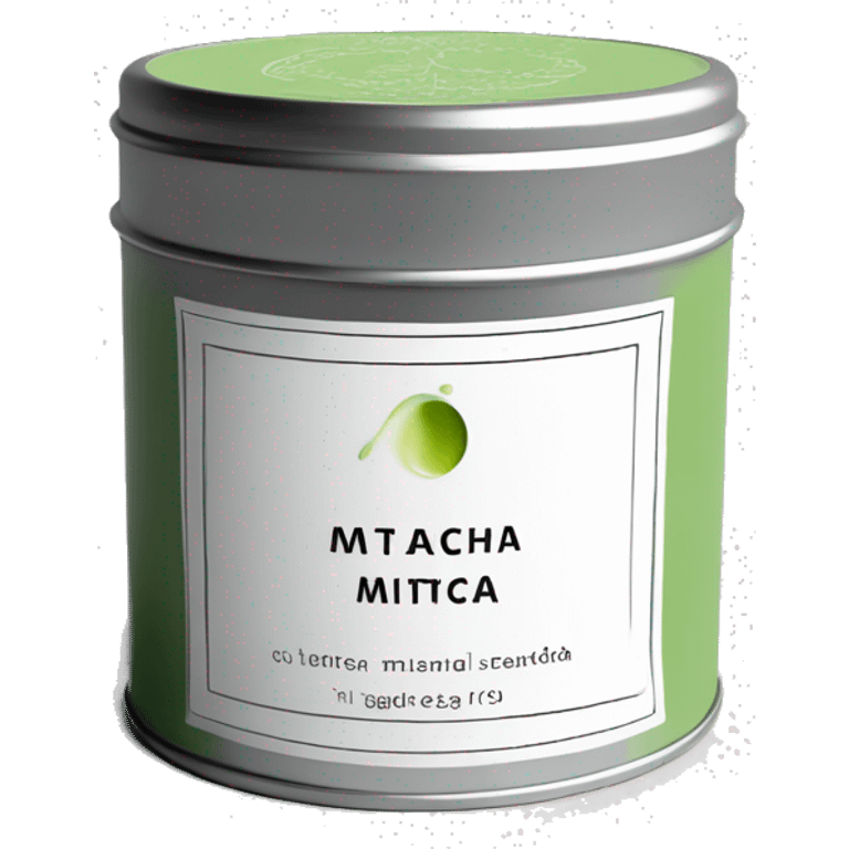 minimal matcha scented lit candle in small silver tin with realistic label emoji