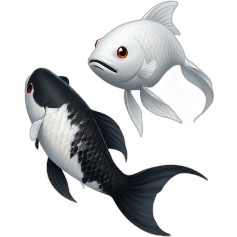 black koi fish and white koi fish circulating emoji