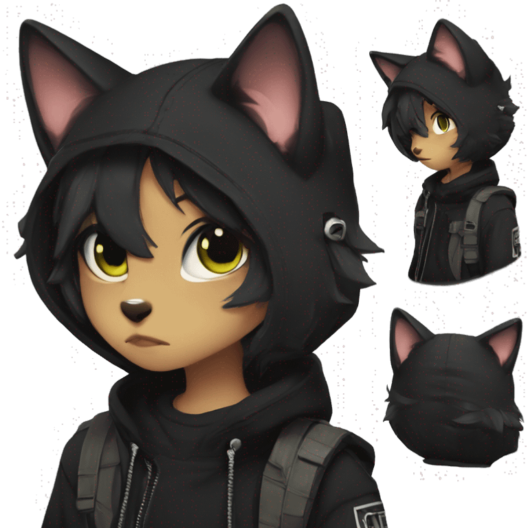 Edgy Shy Anthro boyish cool pretty dark black cat-fursona techwear emoji