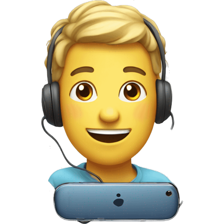 floating face, young, with phone, happy emoji