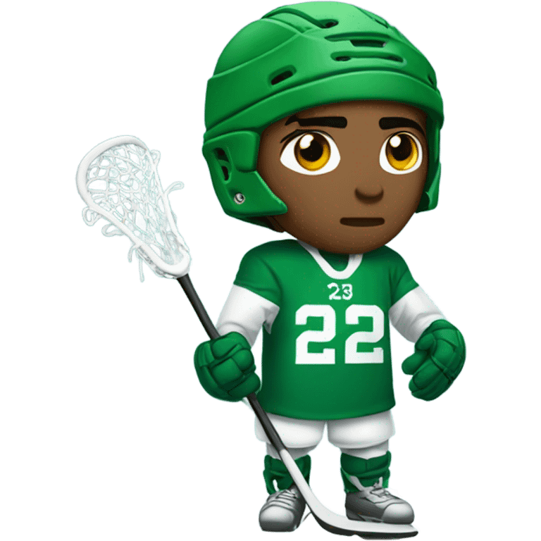 Lacrosse player in green uniform shivering in the snow emoji