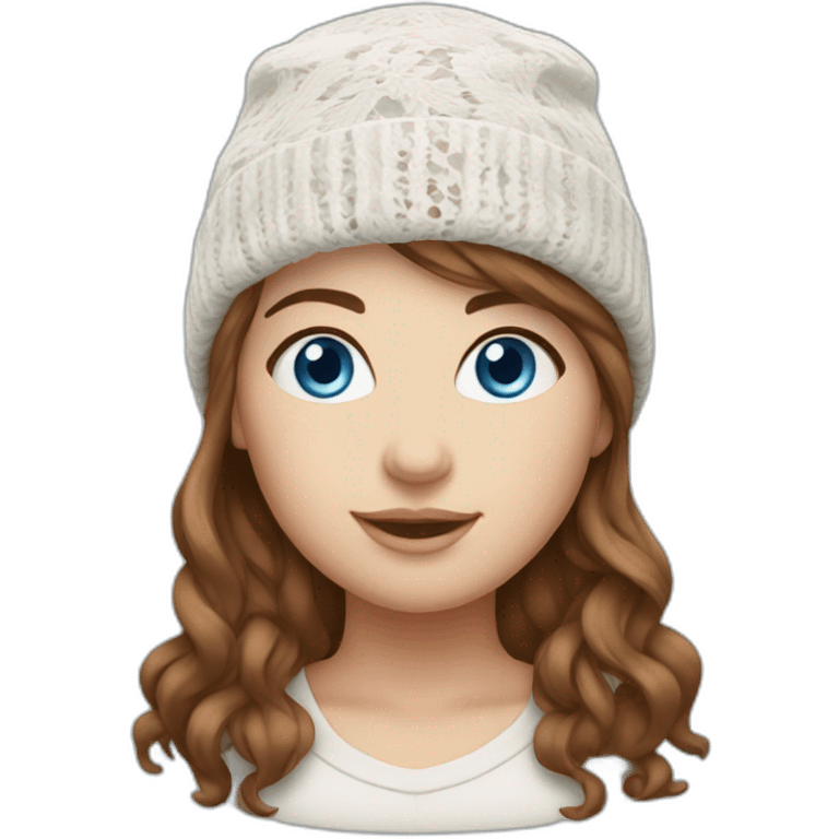 White lace toque  female blue eyes brown hair emoji