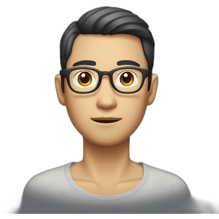 An Asian man with big eyes, fair complexion, metal-framed glasses, short hair and a slight stubble. emoji